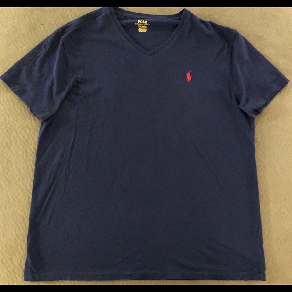 Ralph Lauren Polo V Neck shirt Dark Navy Blue Red